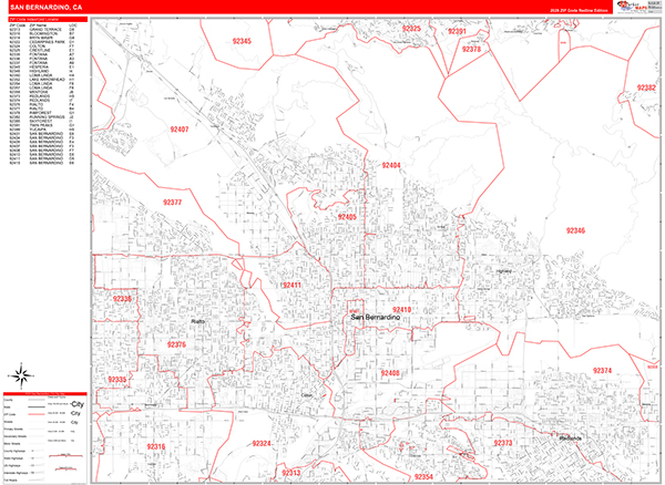 San Bernardino Map Red Line Style
